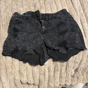 Distressed Black Denim Shorts
